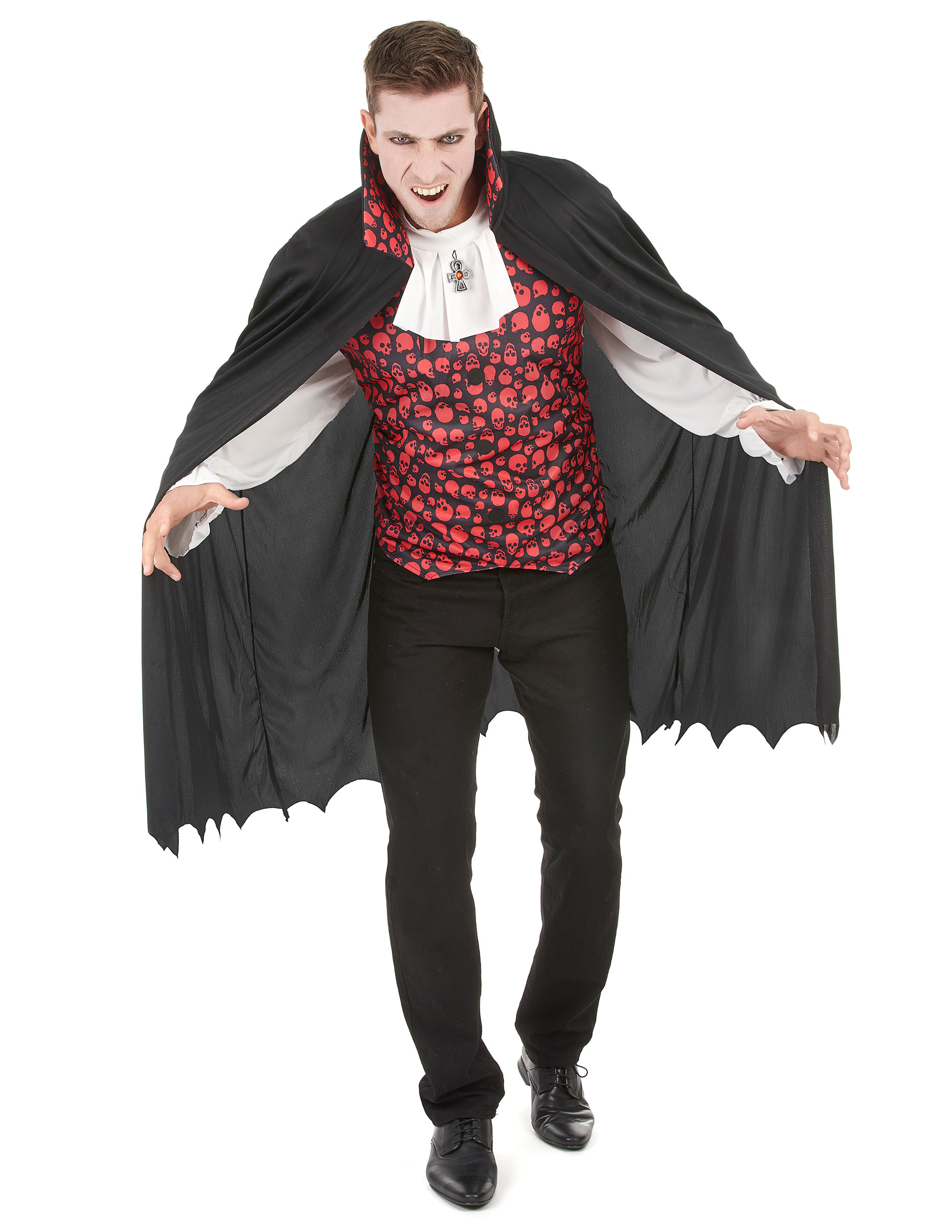 Eleganter Vampir Halloween Herrenkostüm schwarz-rot-weiss von KARNEVAL-MEGASTORE