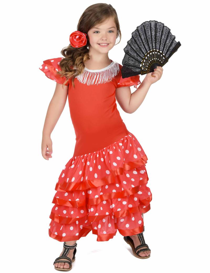 Flamenco-Tänzerin Spanierin Länderkostüm für Kinder rot-weiss von KARNEVAL-MEGASTORE