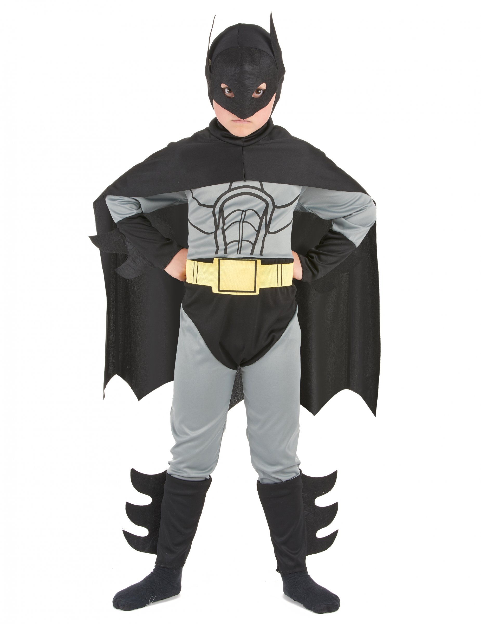 Fledermaus-Held Kinderkostüm Superhelden-Anzug grau-schwarz-gelb von KARNEVAL-MEGASTORE