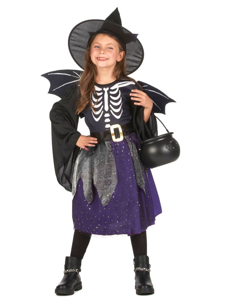 Fledermaus Skelett Kostüm für Kinder schwarz-violett 4-teilig von KARNEVAL-MEGASTORE