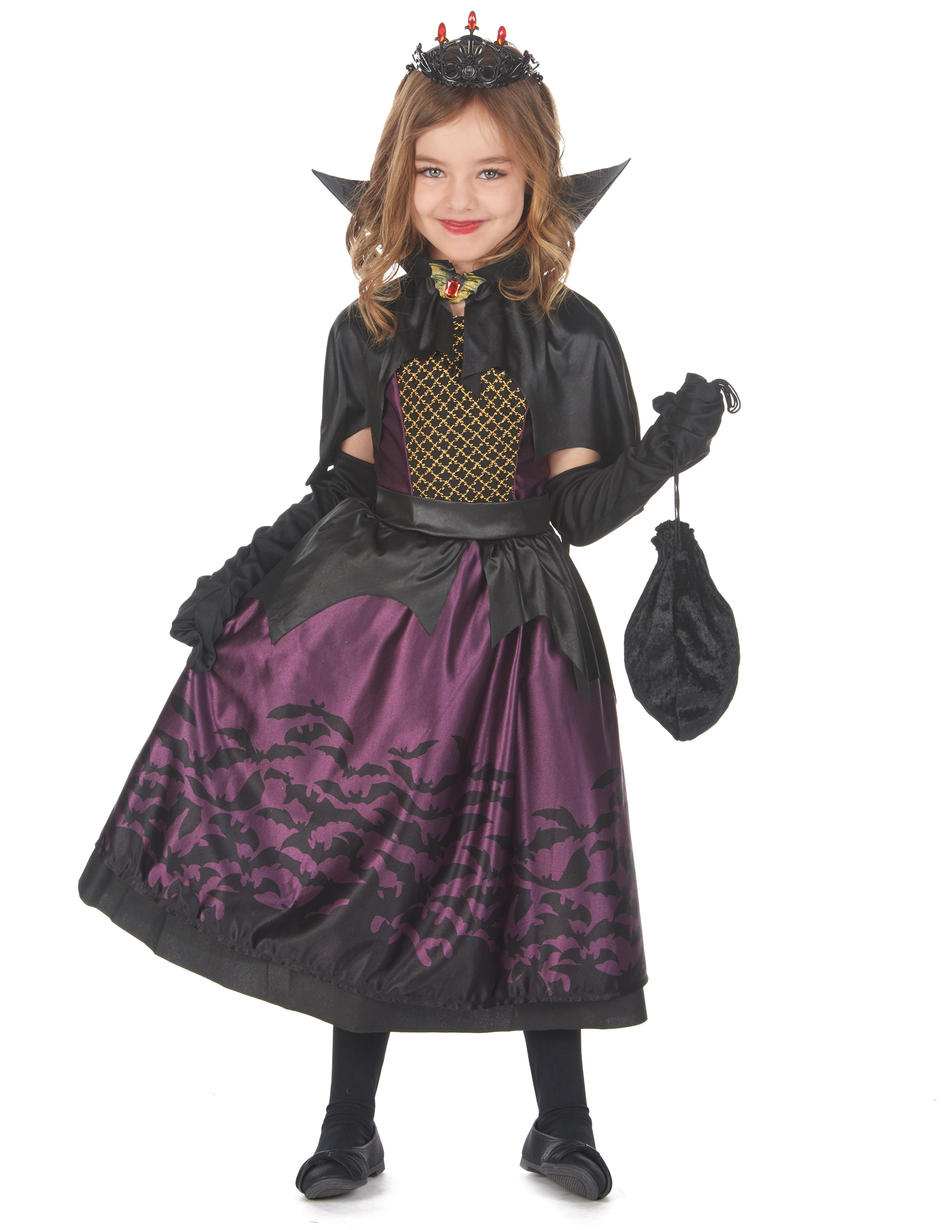 Fledermaus-Vampirin-Kostüm für Mädchen Halloweenkostüm schwarz-violett von LUCIDA