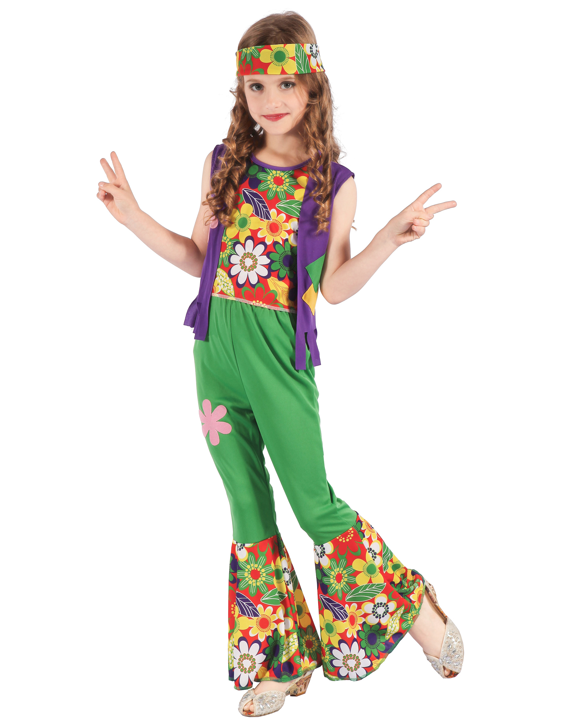 Flower Power-Mädchenkostüm Hippie bunt von KARNEVAL-MEGASTORE