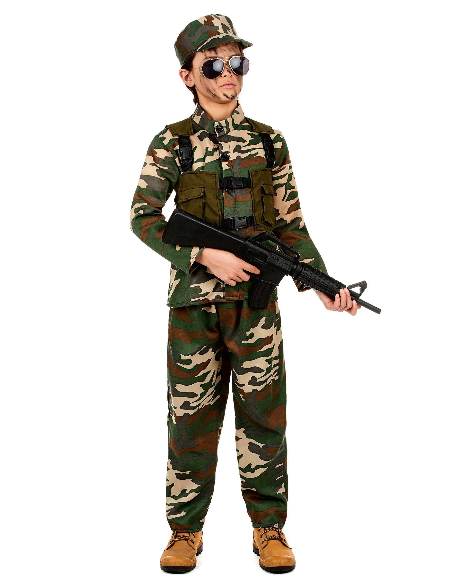 Gefährlicher Soldat Kinderkostüm Militär grün-braun von KARNEVAL-MEGASTORE
