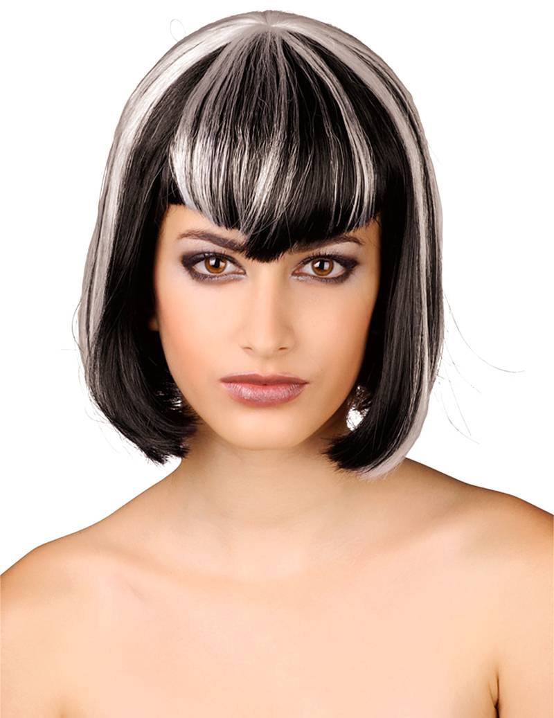 Gothic Vampirin Halloween Bob-Perücke mit Strähnchen grau-schwarz von KARNEVAL-MEGASTORE