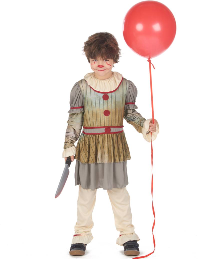 Halloween-Clown-Kostüm für Kinder grau-beige-rot von KARNEVAL-MEGASTORE