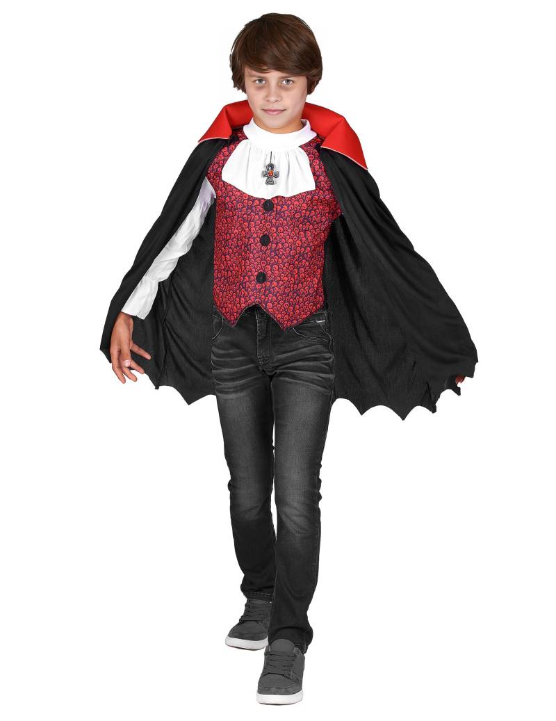 Halloween Vampir-Kostüm für Jungen schwarz-weiss-rot von KARNEVAL-MEGASTORE