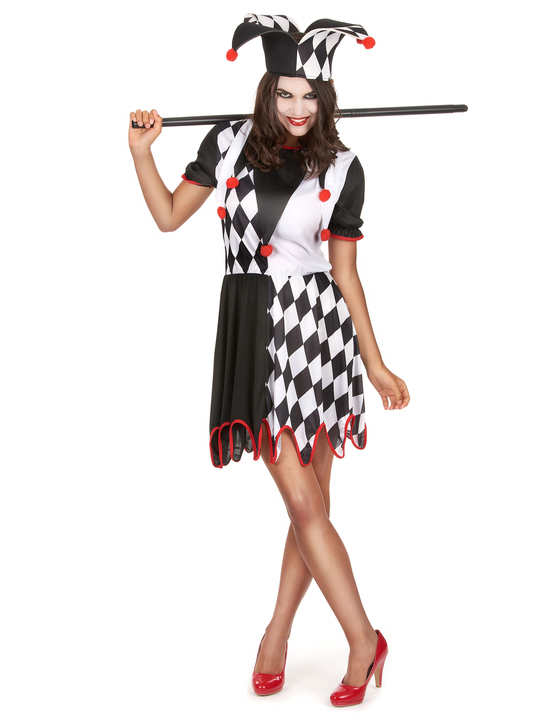 Harlekin Damenkostüm schwarz-weiss-rot Harlekin Damenkostüm schwarz-weiss-rot von KARNEVAL-MEGASTORE