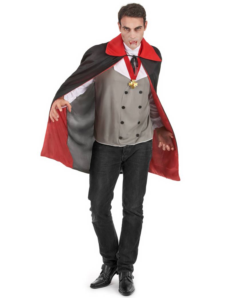 Herrenkostüm Vampir Halloween schwarz-rot-grau von KARNEVAL-MEGASTORE