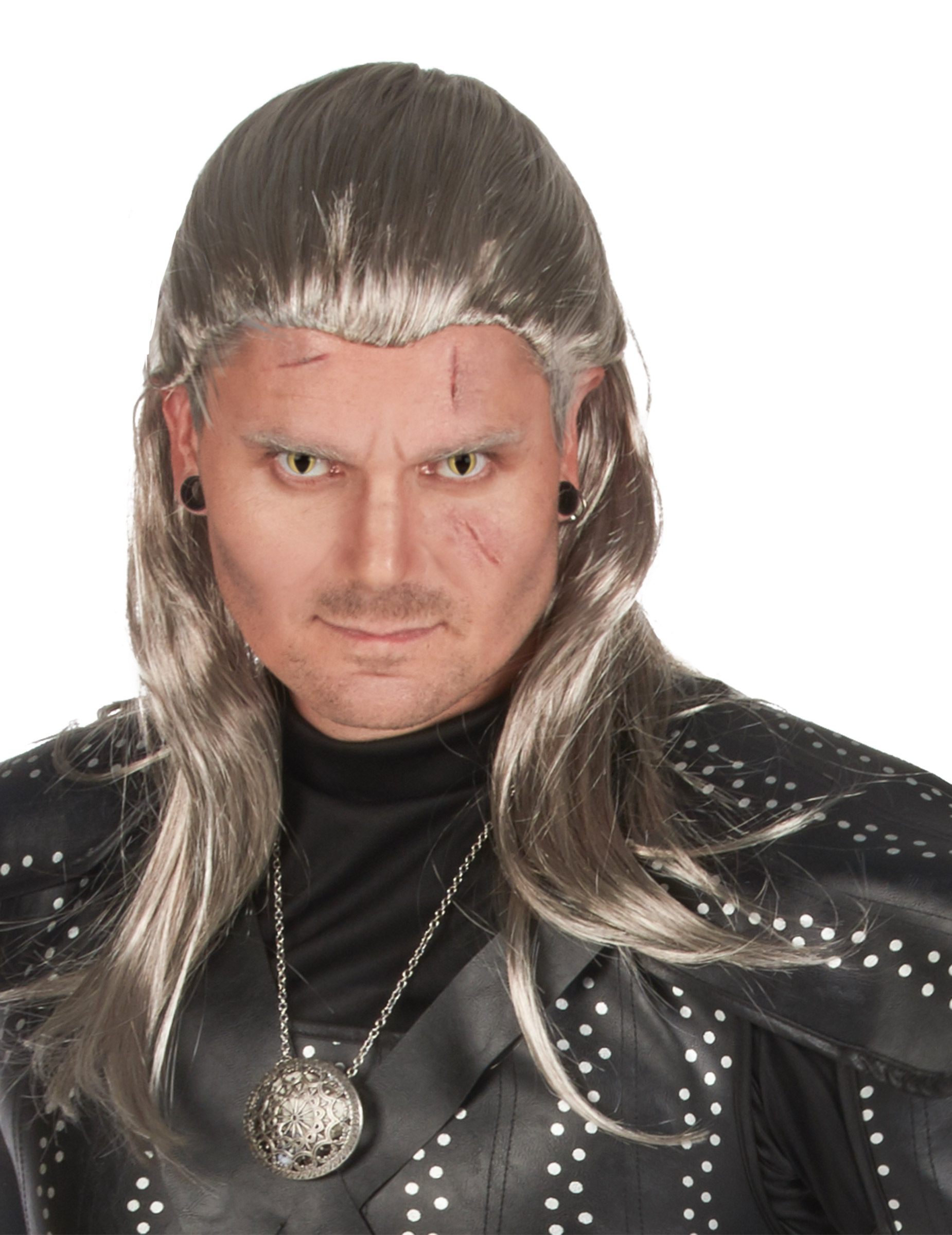 Hexer-Perücke für Herren Geralt Halloween-Accessoire silbergrau Hexer-Perücke für Herren Geralt Halloween-Accessoire silbergrau von LUCIDA