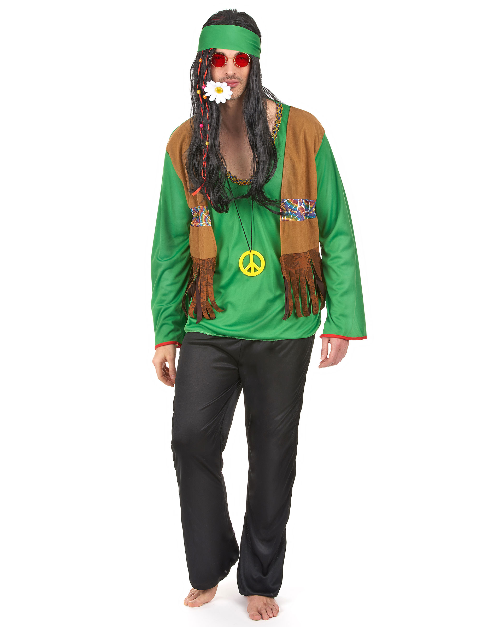 Hippie Herren-Kostüm grün-braun von KARNEVAL-MEGASTORE