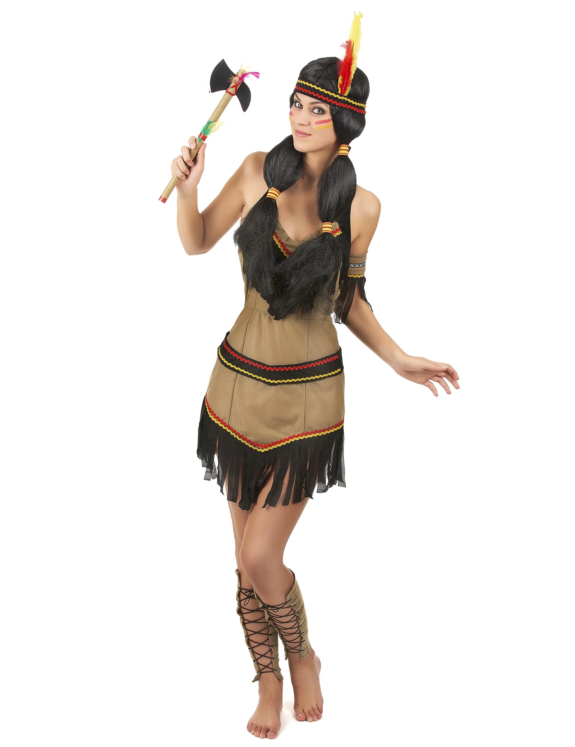 Indianerinnenkostüm Squaw-Verkleidung mit Fransen beige-schwarz-rot Indianerinnenkostüm Squaw-Verkleidung mit Fransen beige-schwarz-rot von ATOSA