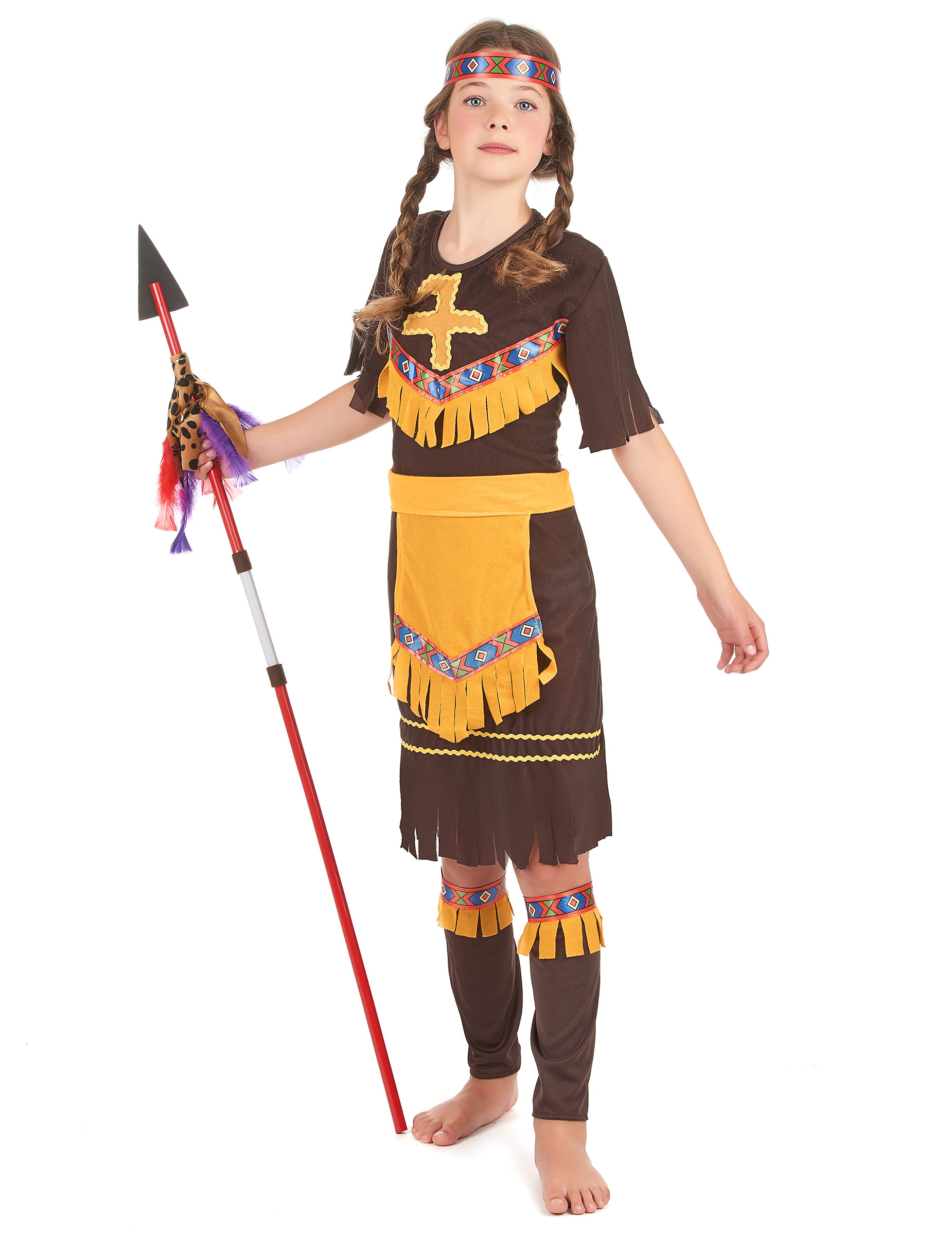 Indianermädchen Squaw-Kostüm mit Fransen braun-gelb von BOLAND BV