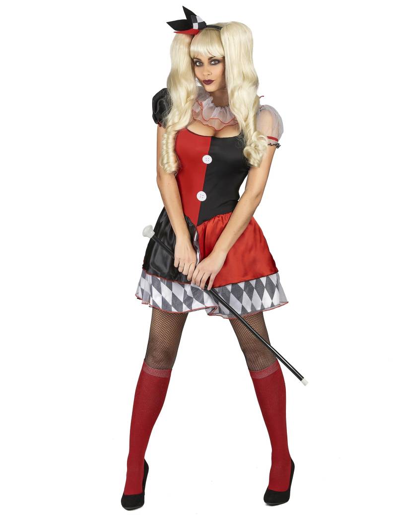 Irres Harlekin-Damenkostüm rot-schwarz von KARNEVAL-MEGASTORE