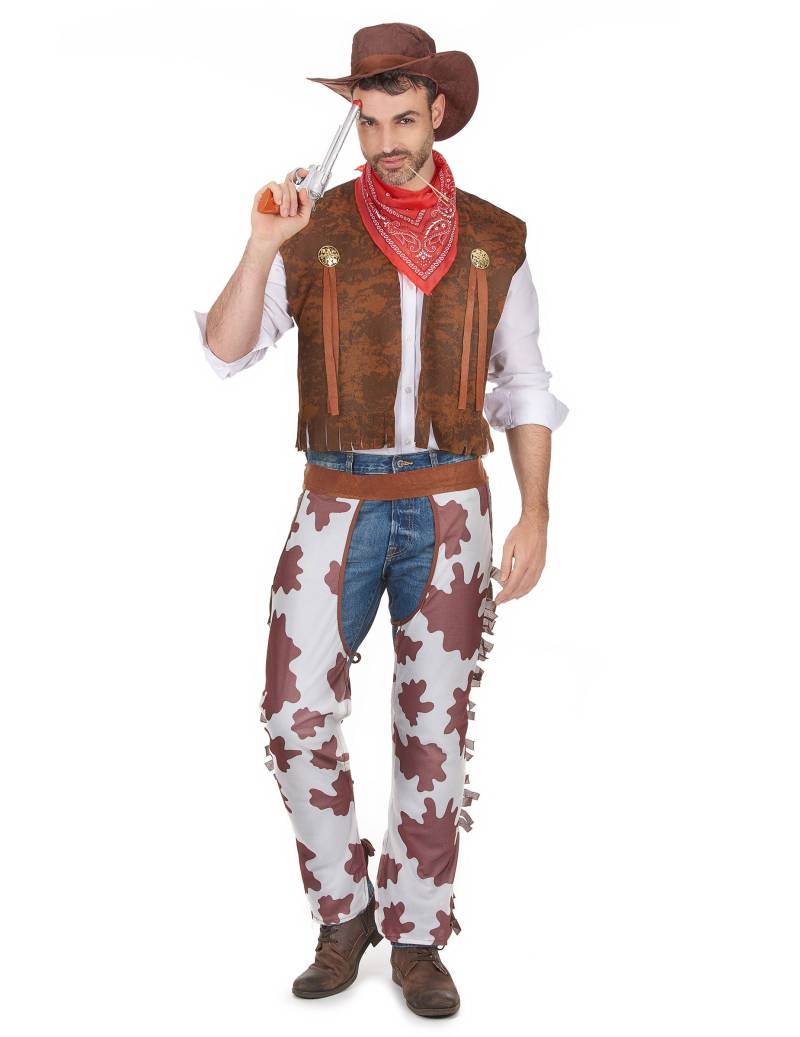 Klassisches Cowboy Kostüm Wildwest braun-weiss von KARNEVAL-MEGASTORE