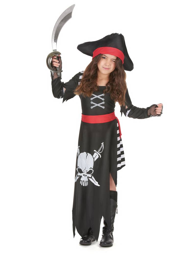 Kleines Piraten-Mädchen Kinderkostüm Freibeuterin schwarz-weiss-rot von BCI