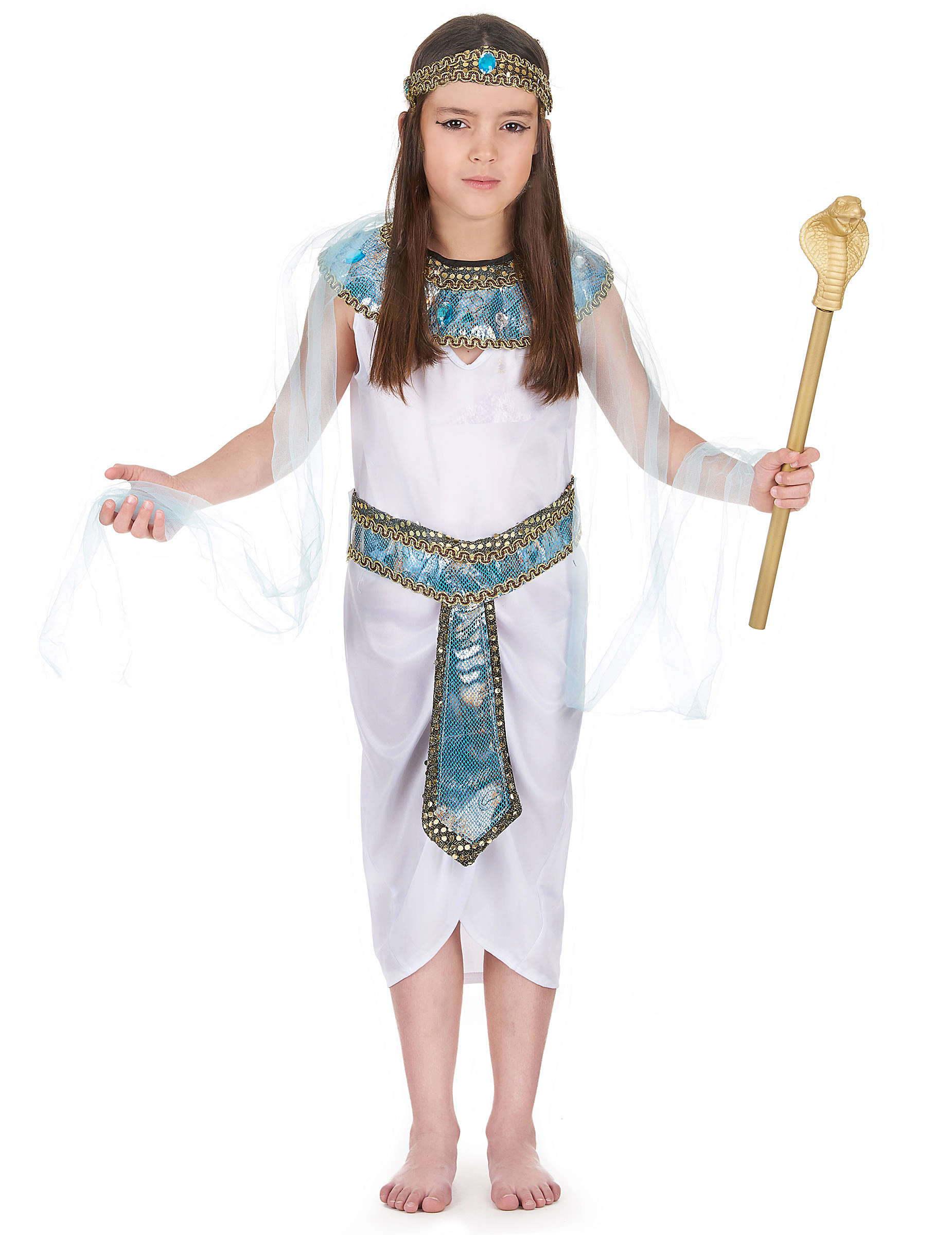 Kleopatra Kinder-Kostüm blau-weiss-gold von KARNEVAL-MEGASTORE