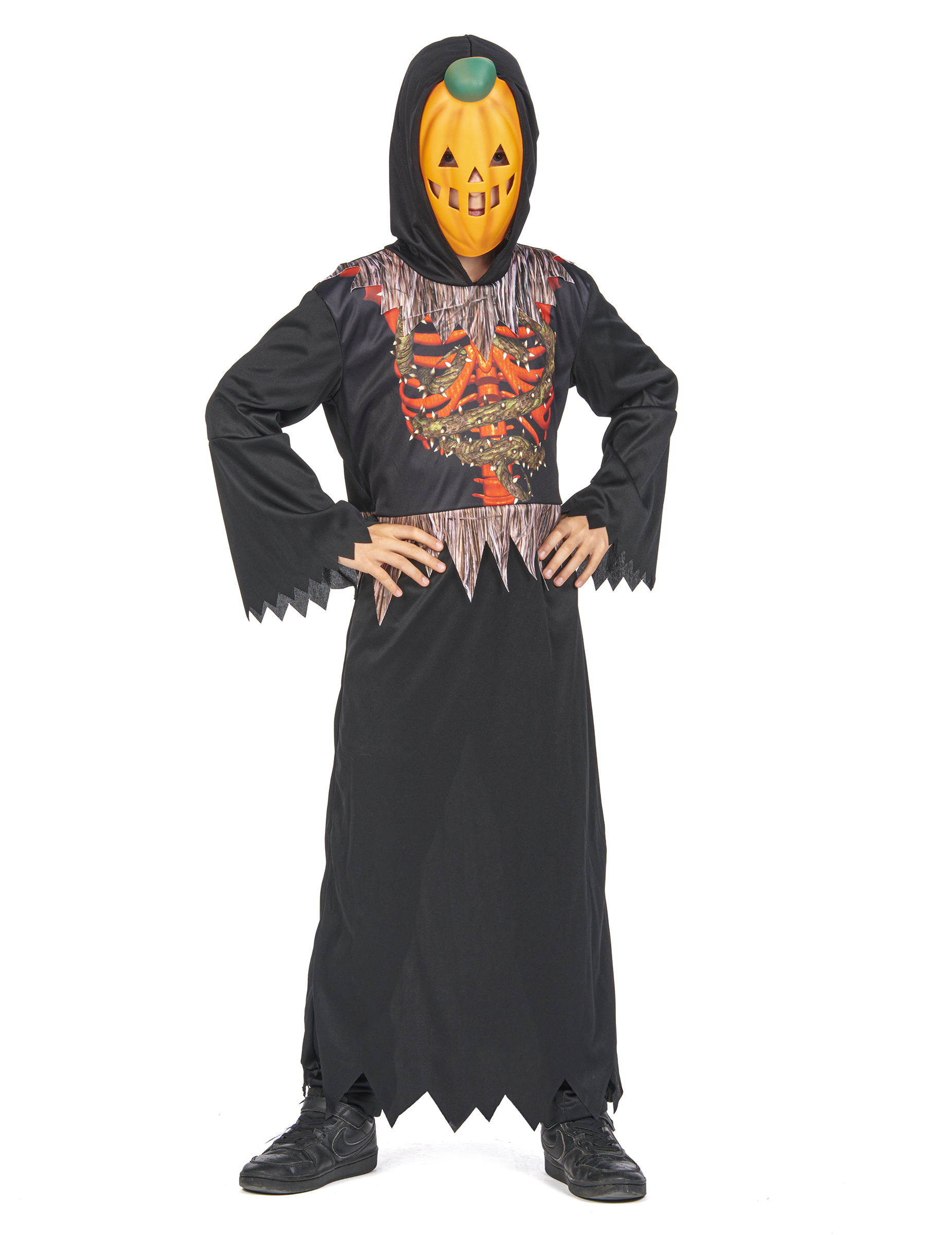 Kürbis-Skelett-Kostüm für Kinder schwarz-orange von KARNEVAL-MEGASTORE