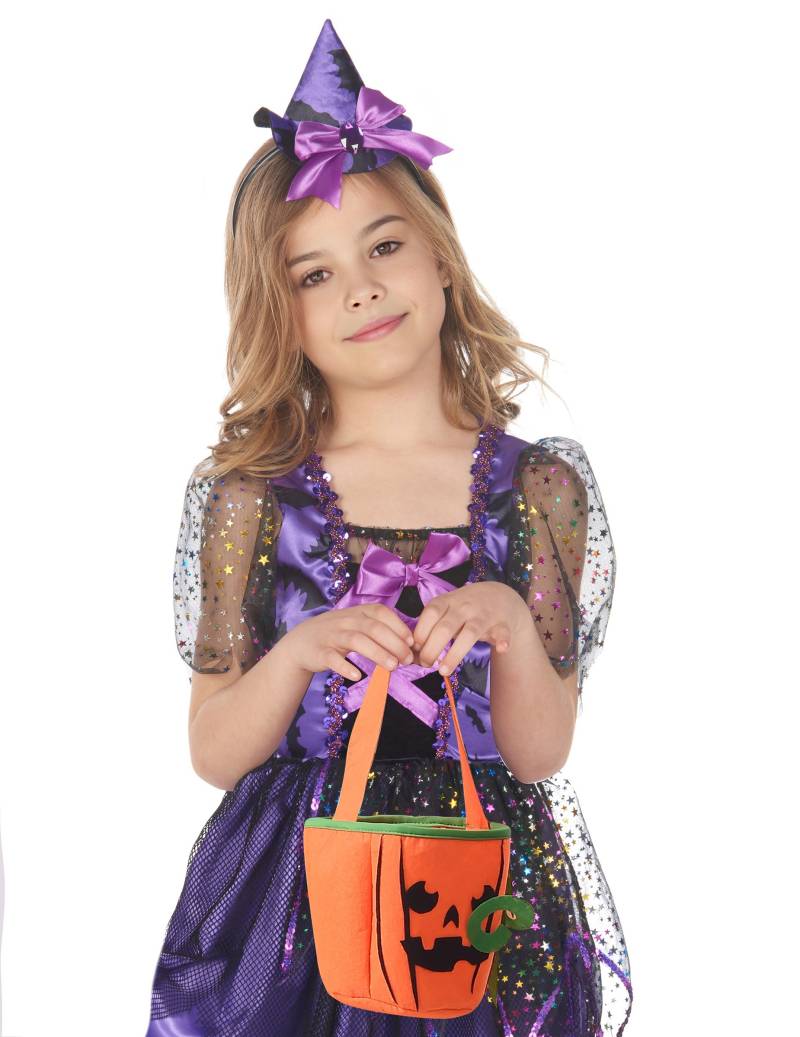 Kürbis-Tasche für Kinder Halloween-Accessoire orange-schwarz von KARNEVAL-MEGASTORE