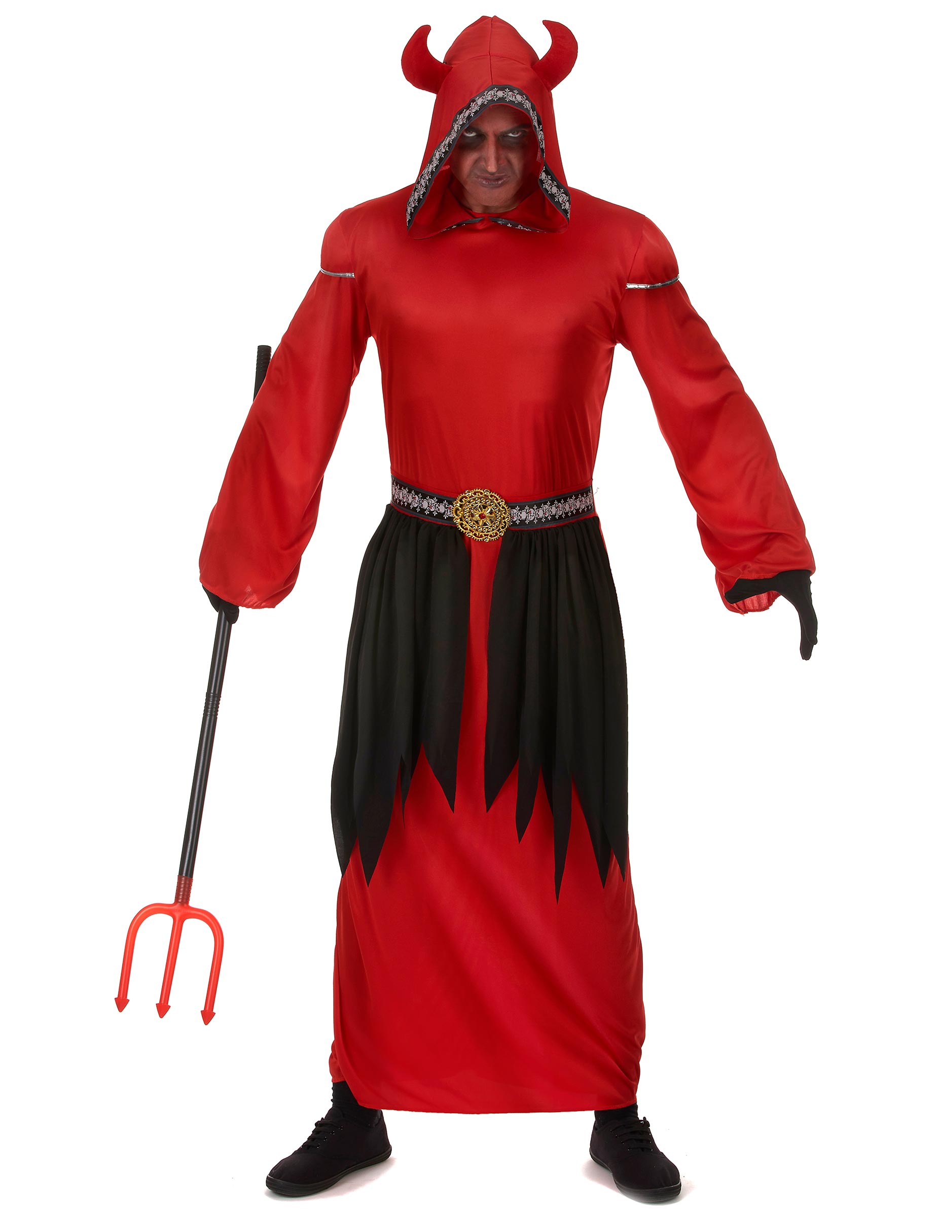 Langes Teufel-Herrenkostüm Dämon rot-schwarz von KARNEVAL-MEGASTORE