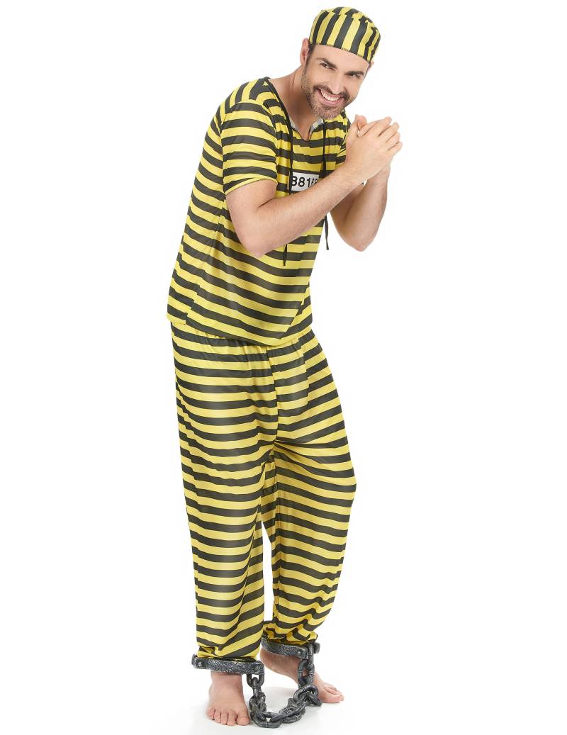 Lustiges Gefangenen-Kostüm für Erwachsene schwarz-gelb von KARNEVAL-MEGASTORE