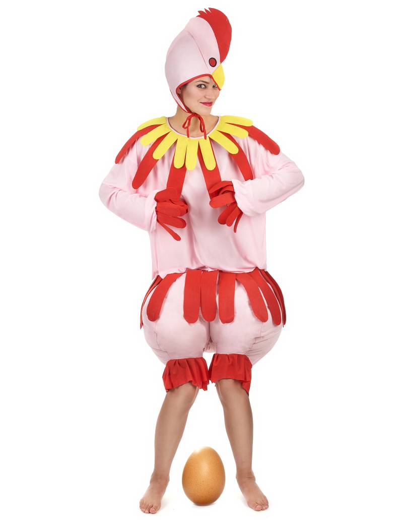 Lustiges Huhn Unisex-Kostüm rosa-rot von KARNEVAL-MEGASTORE