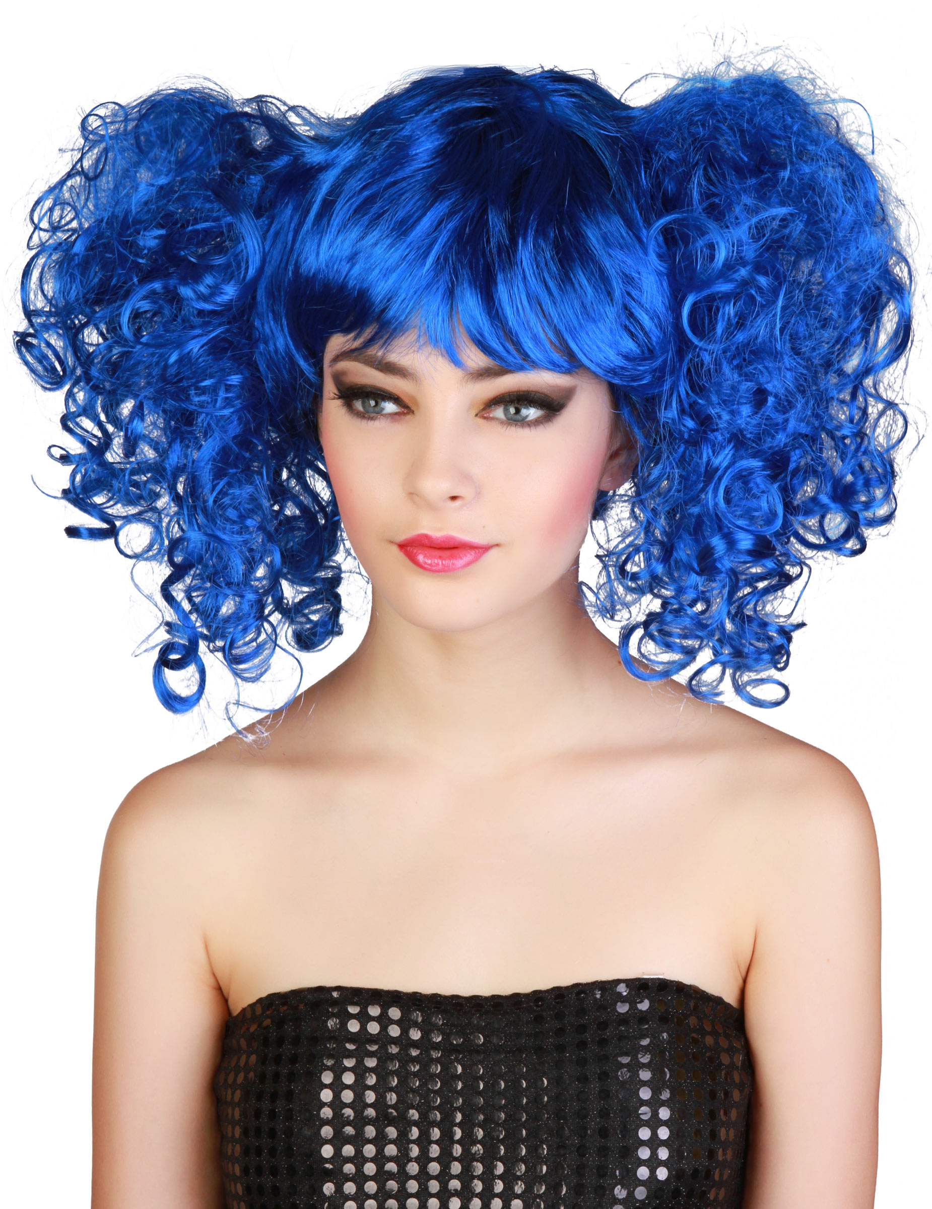 Manga-Zopfperücke mit Locken Cosplay-Perücke blau von KARNEVAL-MEGASTORE