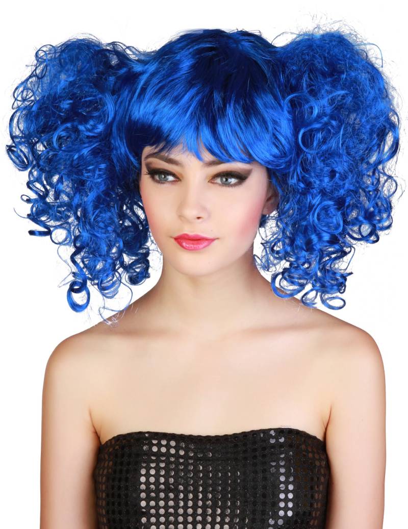 Manga-Zopfperücke mit Locken Cosplay-Perücke blau von KARNEVAL-MEGASTORE