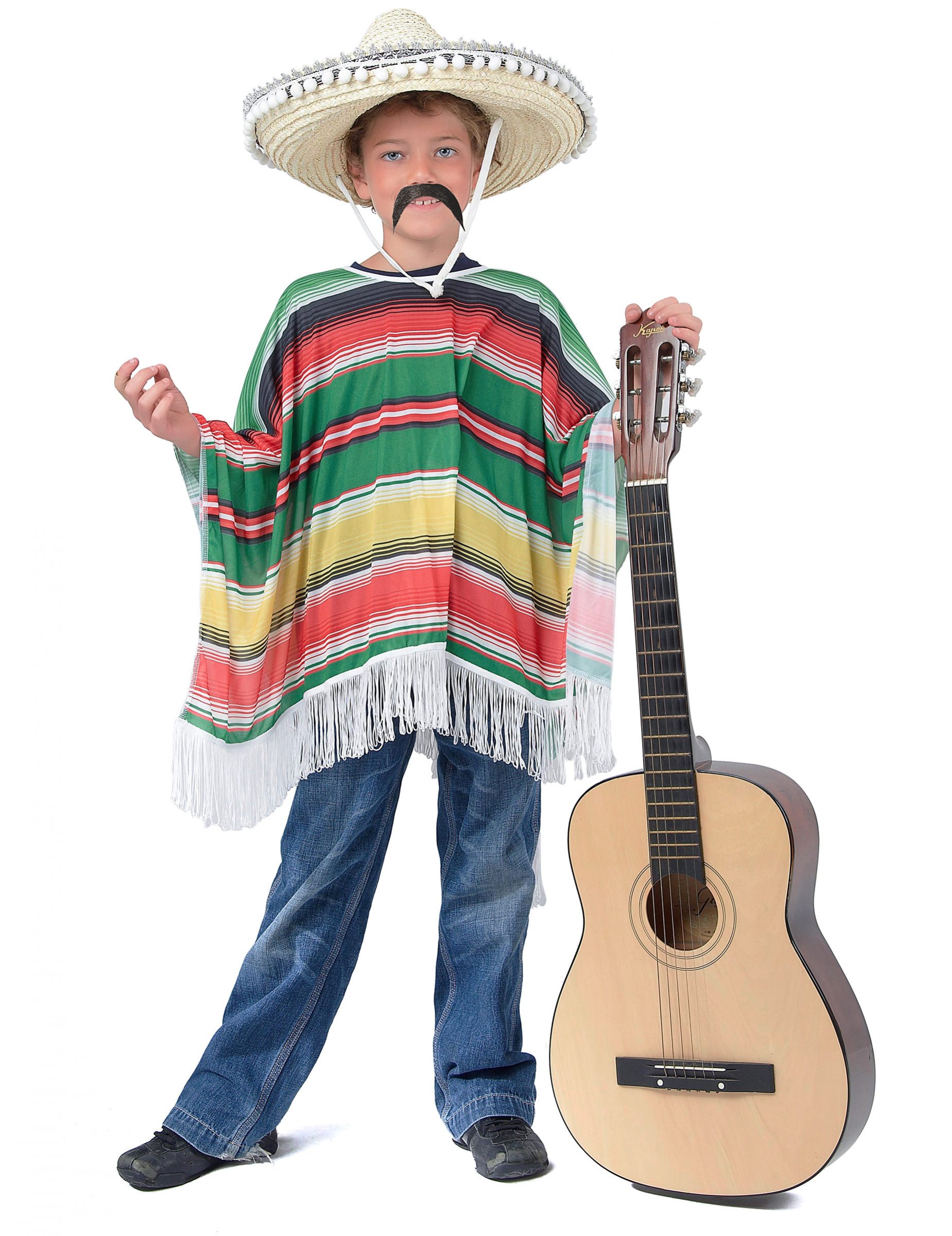 Mexikanischer Kinder-Poncho Kostümzubehör 53 x 103 cm bunt von KARNEVAL-MEGASTORE