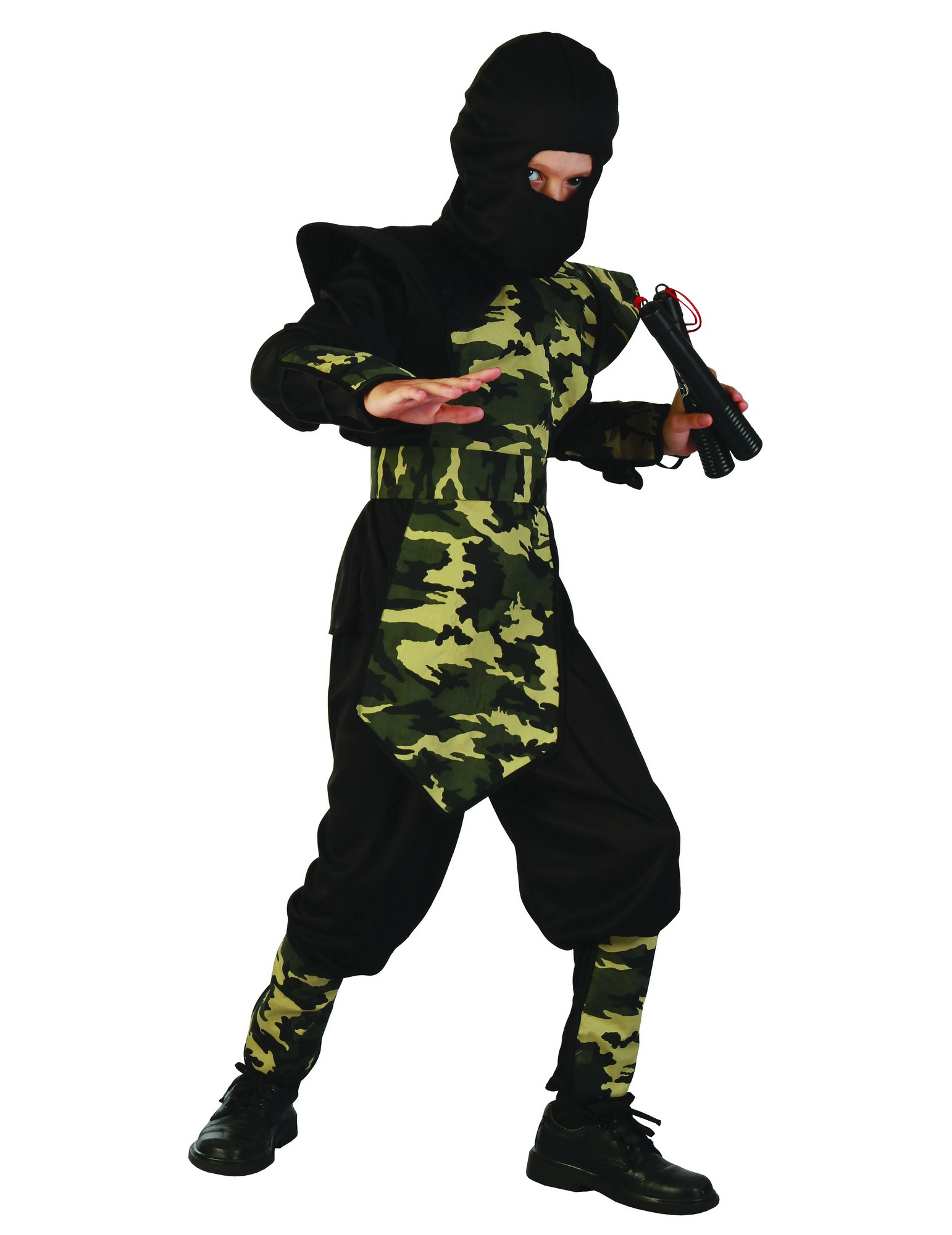 Militär Ninjakostüm für Kinder schwarz-grün von KARNEVAL-MEGASTORE