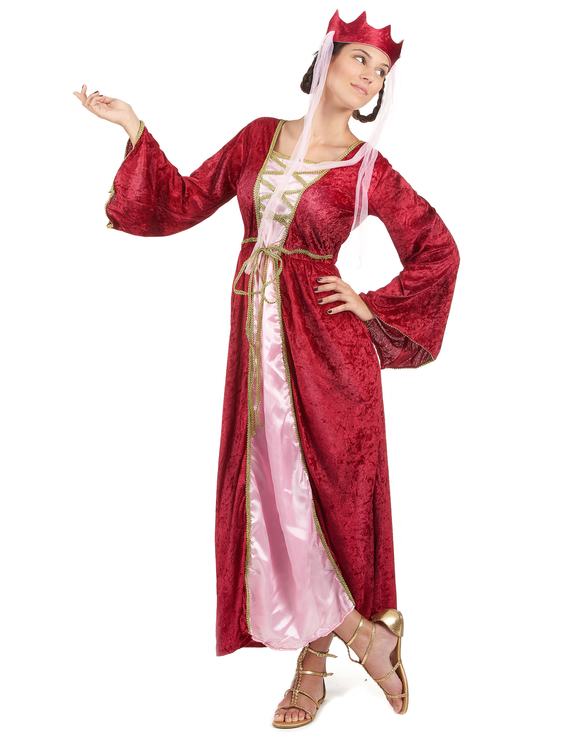 Mittelalter Königin Damen-Kostüm rot-rosa-gold von BCI