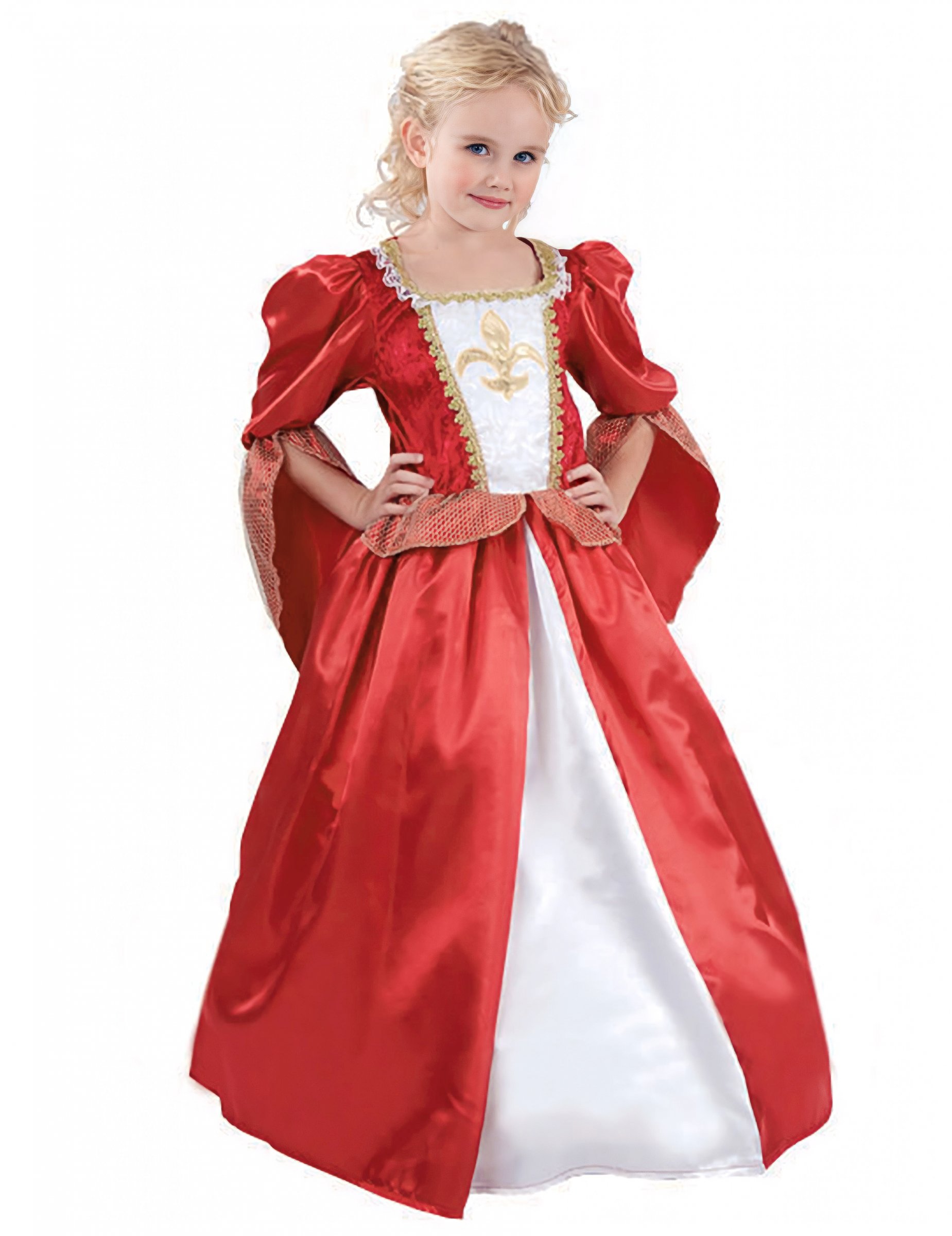 Mittelalterliche Königin Kinderkostüm Prinzessin rot-weiss-gold von KARNEVAL-MEGASTORE