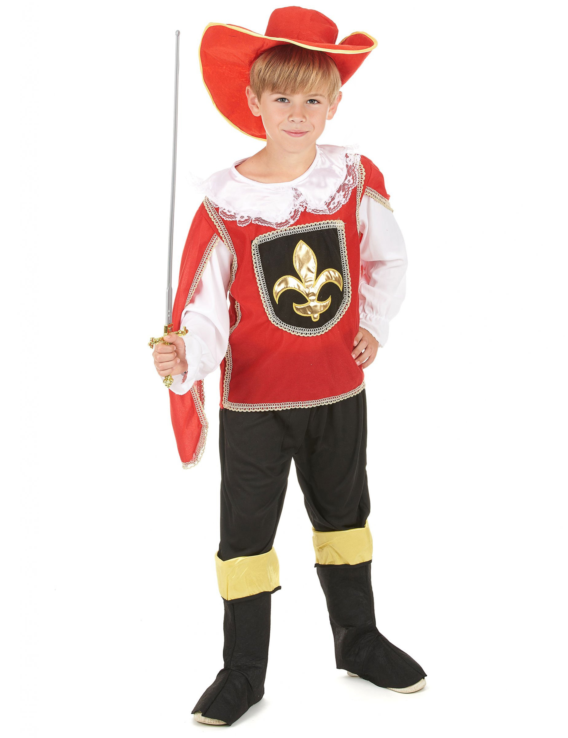 Musketier-Kinderkostüm weiss-rot-schwarz von KARNEVAL-MEGASTORE