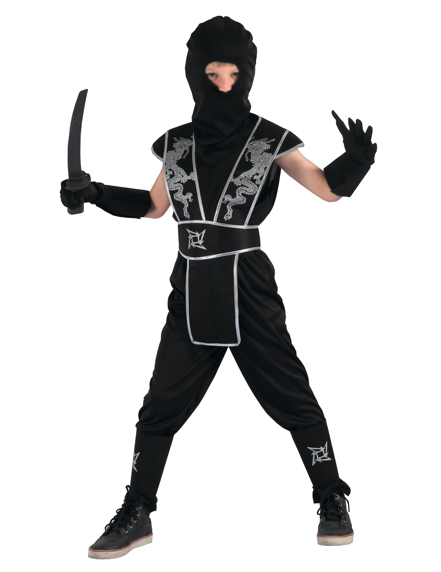 Ninja Jungenkostüm Krieger schwarz-silber von LUCIDA