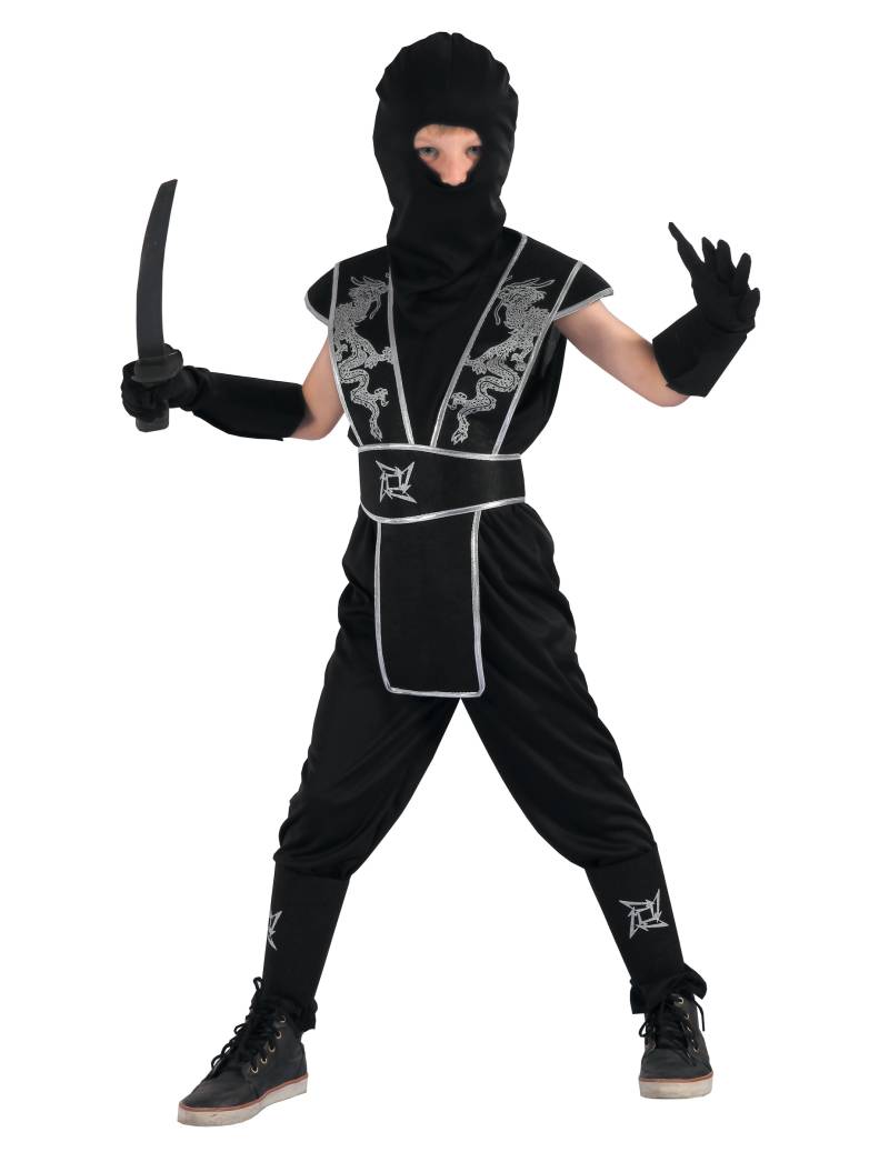 Ninja Jungenkostüm Krieger schwarz-silber von KARNEVAL-MEGASTORE