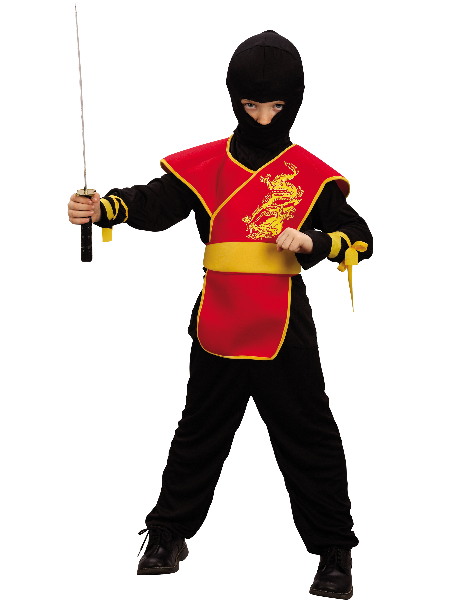 Ninja Kinderkostüm Asia-Krieger schwarz-rot von KARNEVAL-MEGASTORE