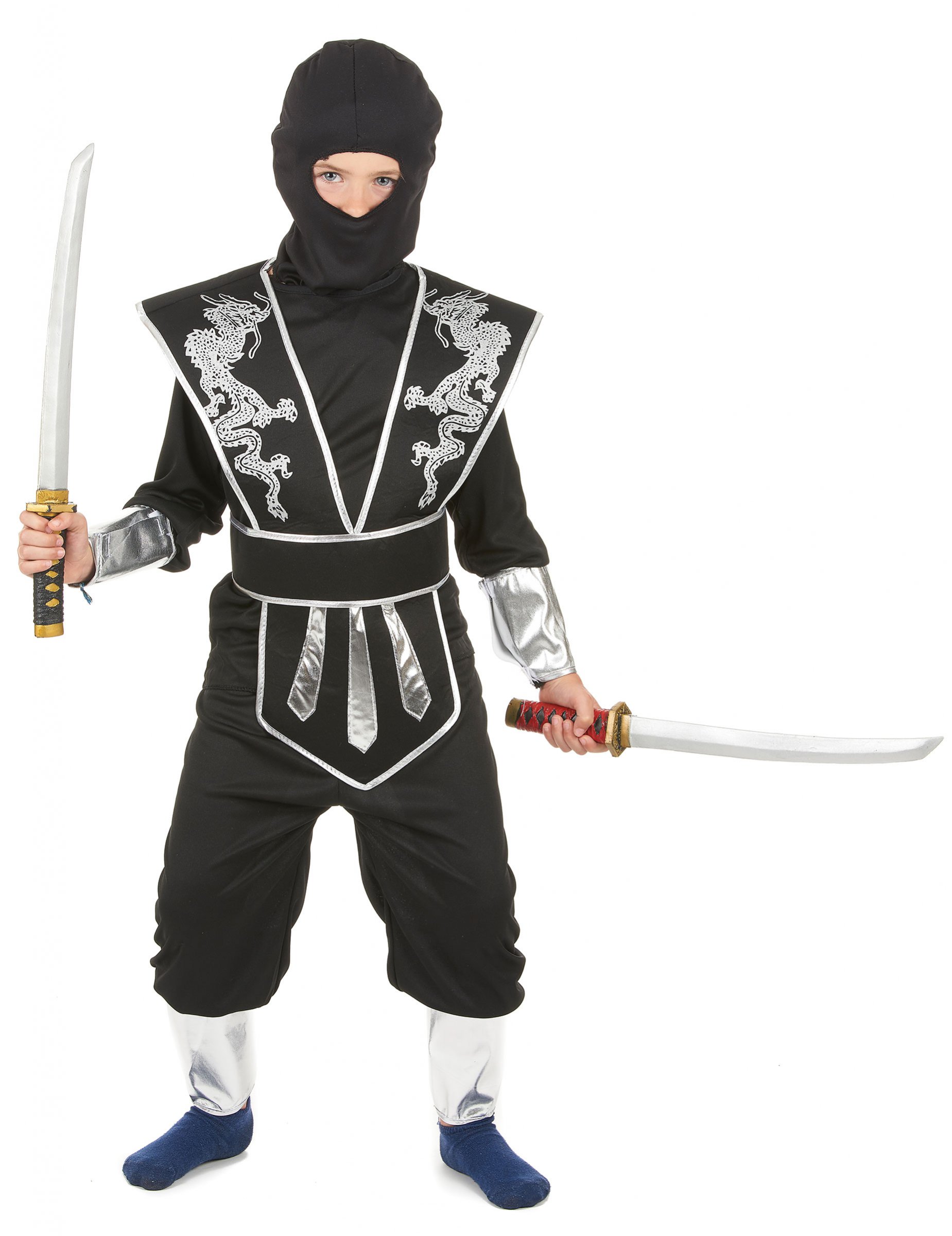 Ninja Kinderkostüm schwarz-silber Ninja Kinderkostüm schwarz-silber von KARNEVAL-MEGASTORE