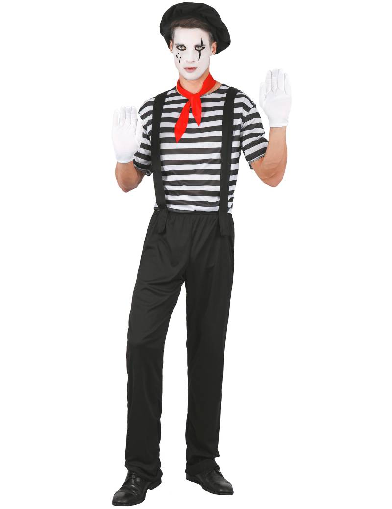 Pantomime-Kostüm für Herren Baskenmütze Karnevalskostüm schwarz-weiss von KARNEVAL-MEGASTORE