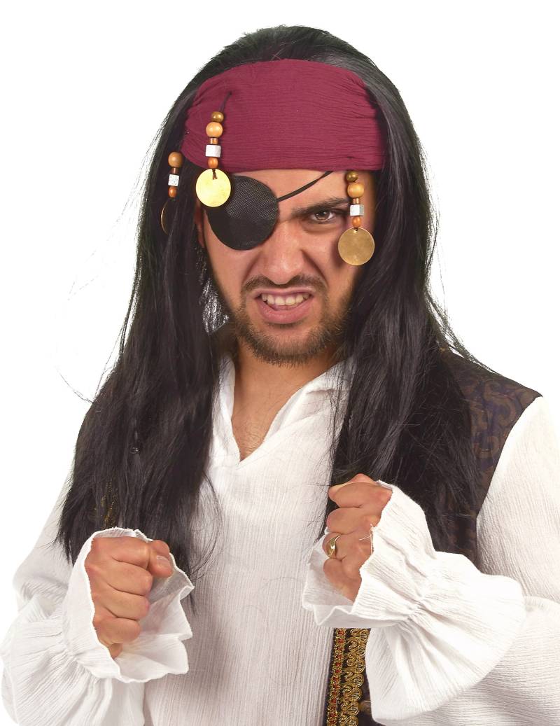 Piratenkönigin Perücke schwarz-rot von KARNEVAL-MEGASTORE