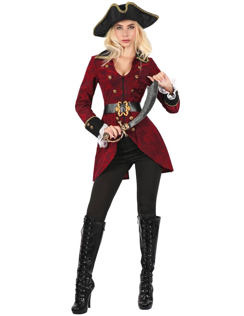 Piratenverkleidung für Damen rot-schwarz-goldfarben von KARNEVAL-MEGASTORE