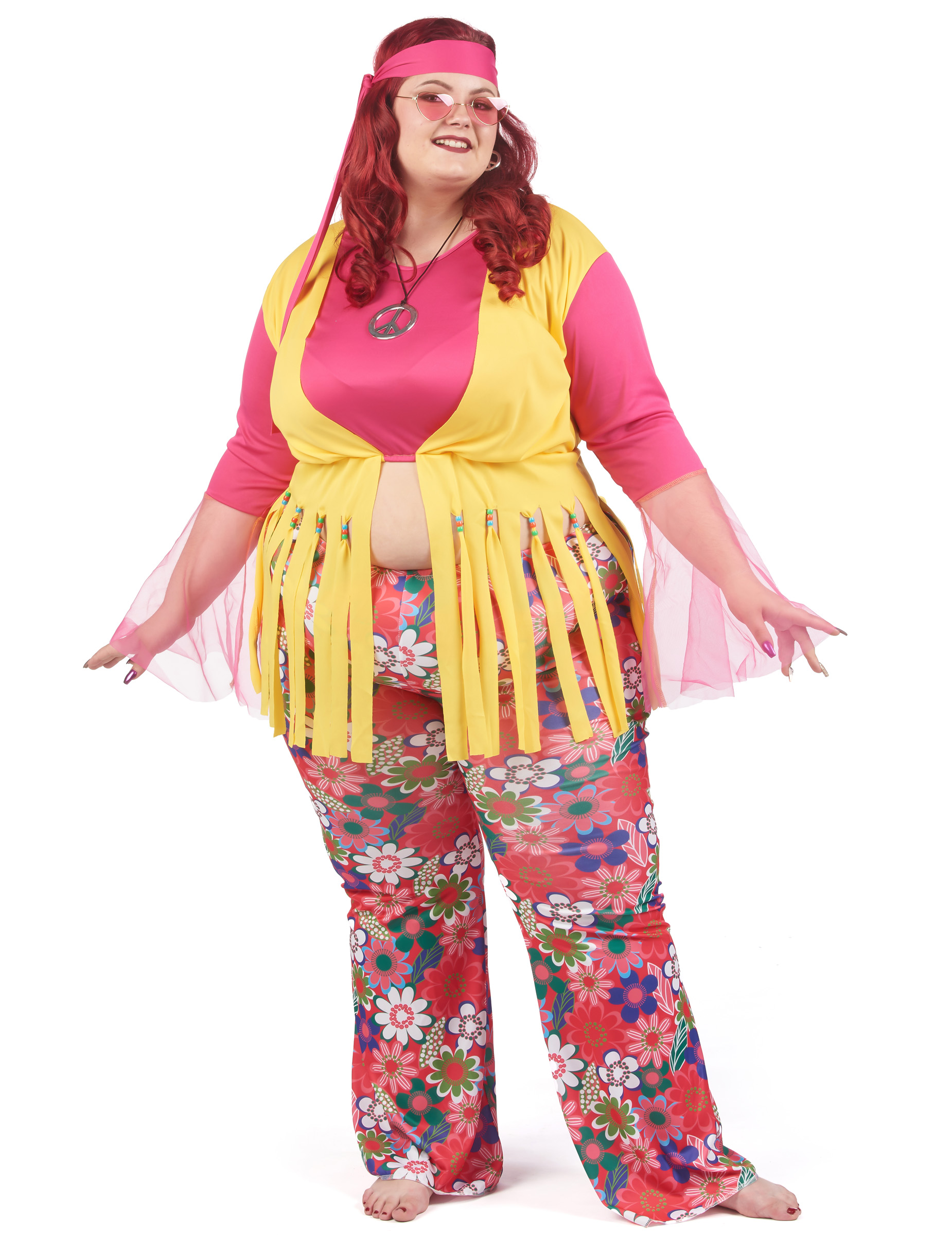 Plus Size Hippie Kostüm für Damen rosa Plus Size Hippie Kostüm für Damen rosa von KARNEVAL-MEGASTORE