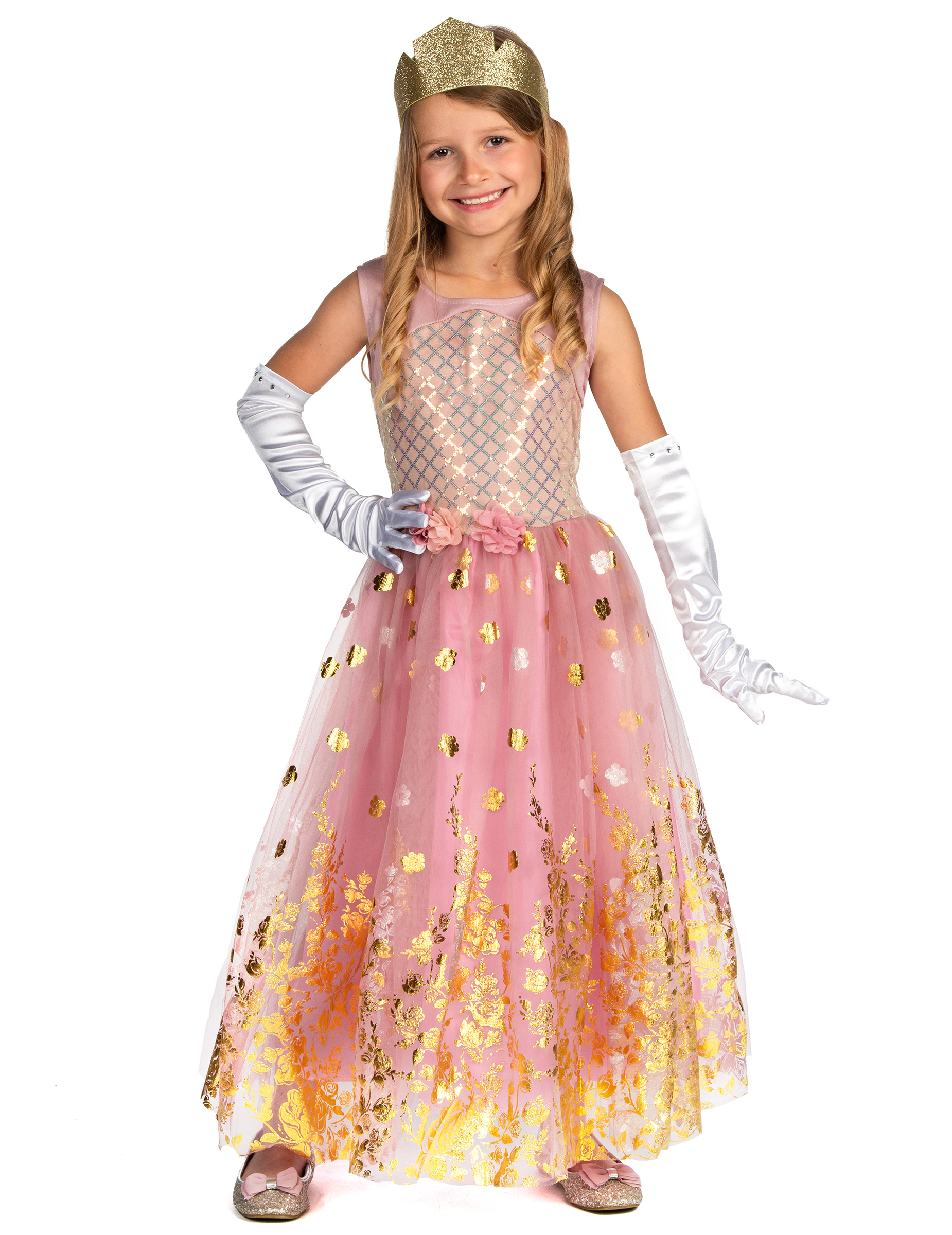 Prinzessin Kostüm für Kinder in Gold-Rosa von KARNEVAL-MEGASTORE