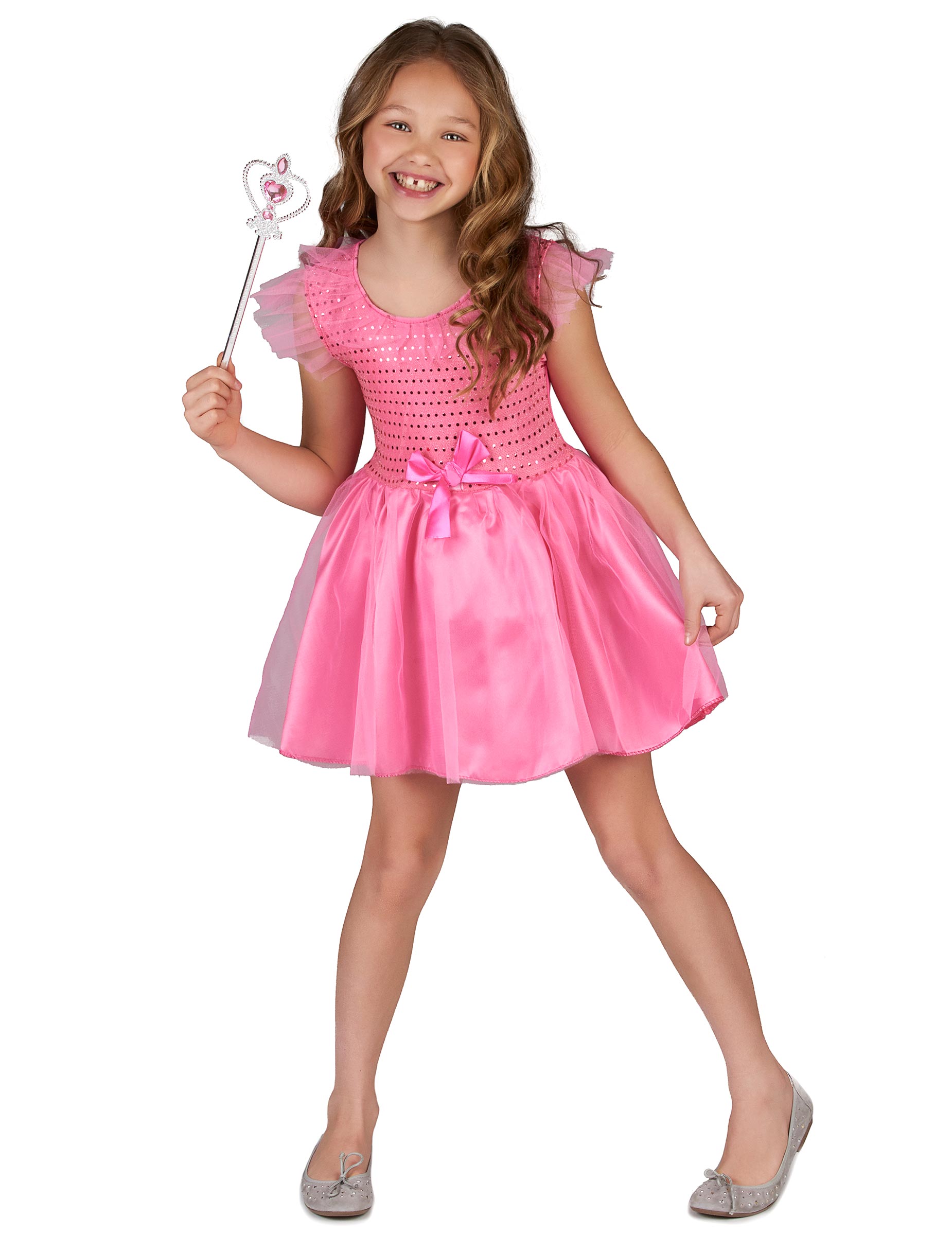 Prinzessinnenkleid Kinderkostüm Feenkostüm mit Pailletten pink-silber von KARNEVAL-MEGASTORE