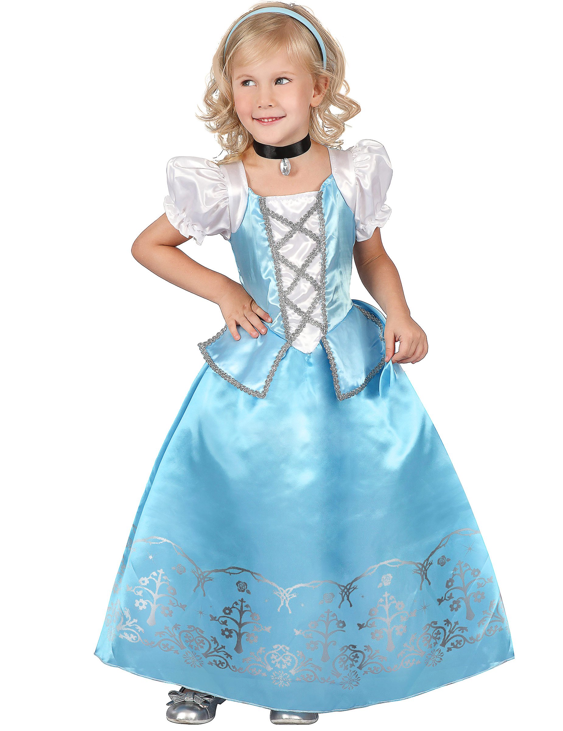 Prinzessinnenkostüm für Mädchen blau-weiss-grau von KARNEVAL-MEGASTORE