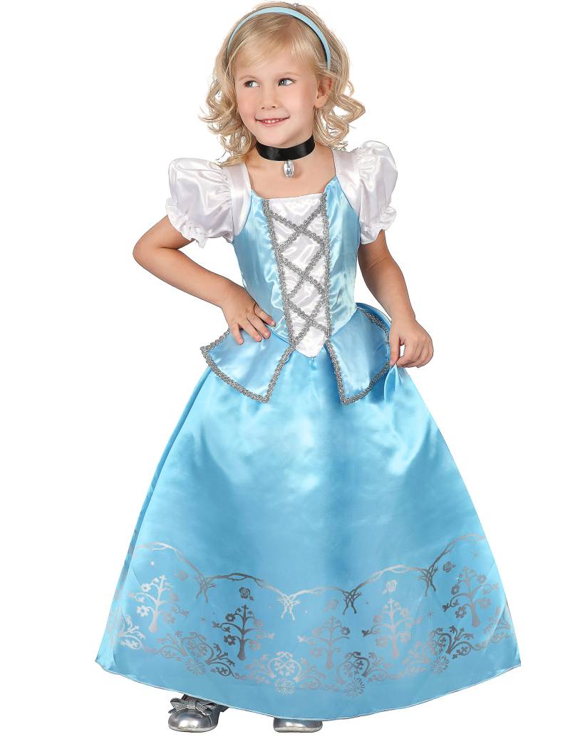 Prinzessinnenkostüm für Mädchen blau-weiss-grau von KARNEVAL-MEGASTORE