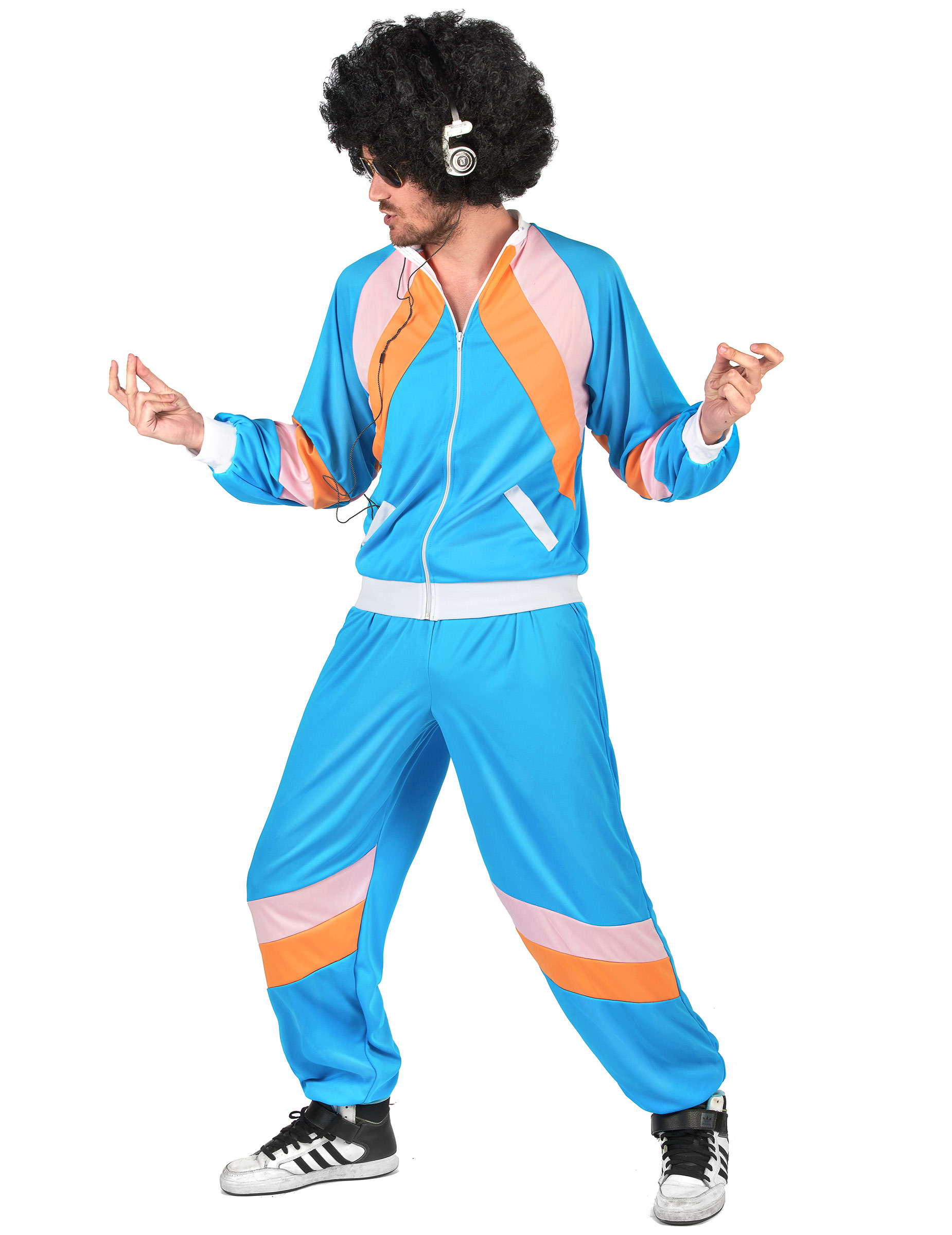 Retro-Jogger-Kostüm für Erwachsene blau-orange-rosa von KARNEVAL-MEGASTORE