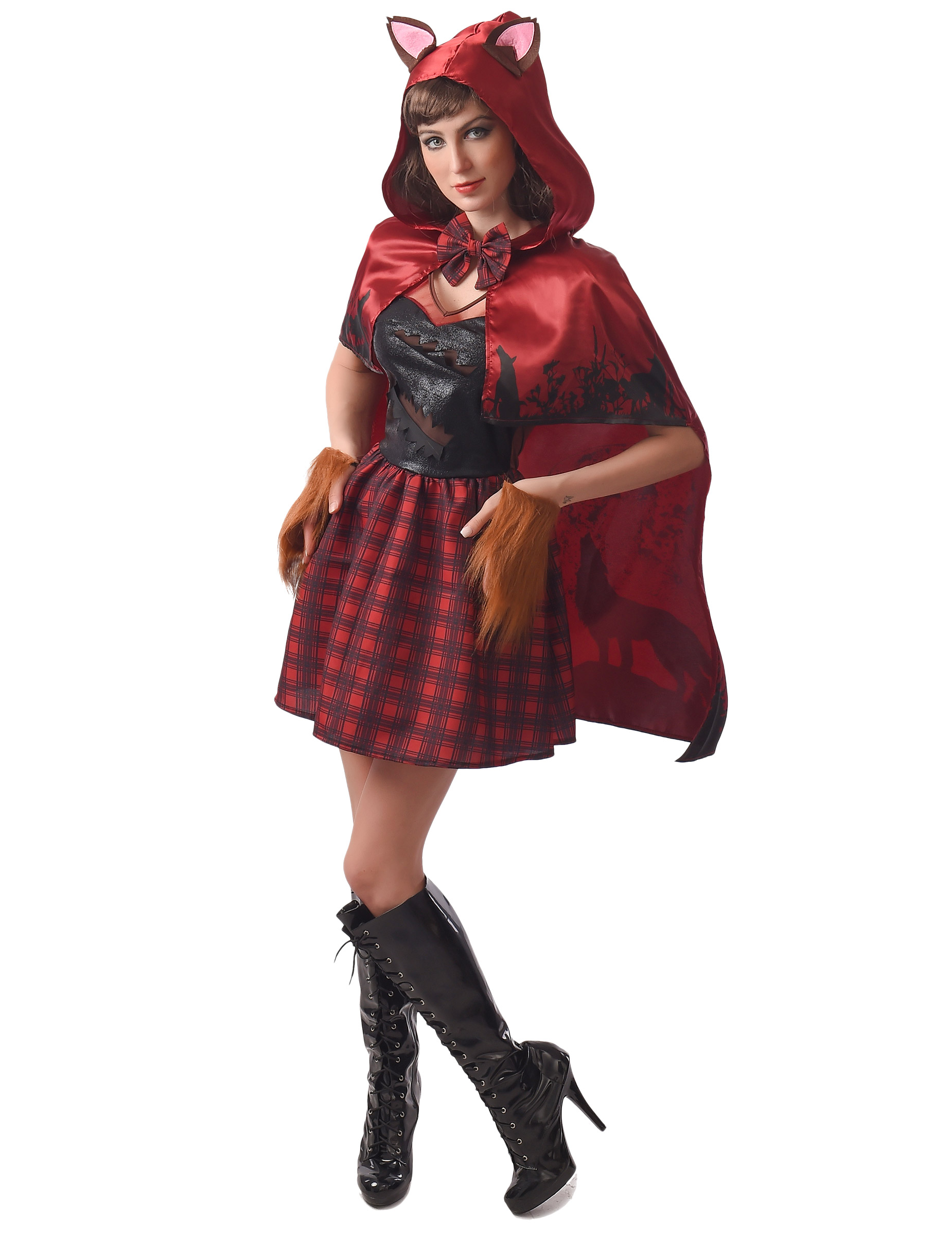 Rotkäppchen-Wolfskostüm für Damen Faschingskostüm rot-schwarz von KARNEVAL-MEGASTORE