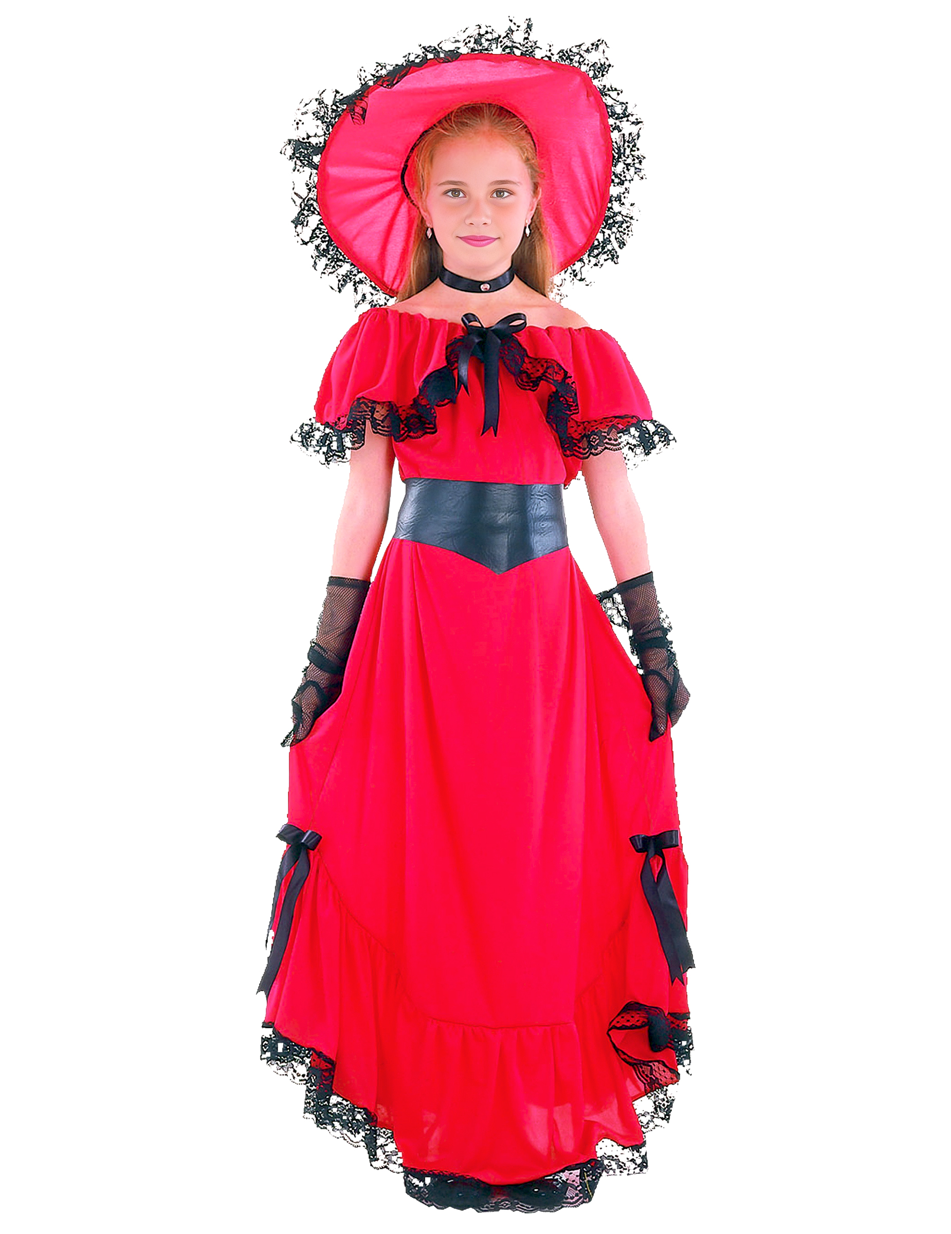 Scarlett-Kinderkostüm Wilder Westen Südstaaten-Lady rot-schwarz Scarlett-Kinderkostüm Wilder Westen Südstaaten-Lady rot-schwarz von ATOSA