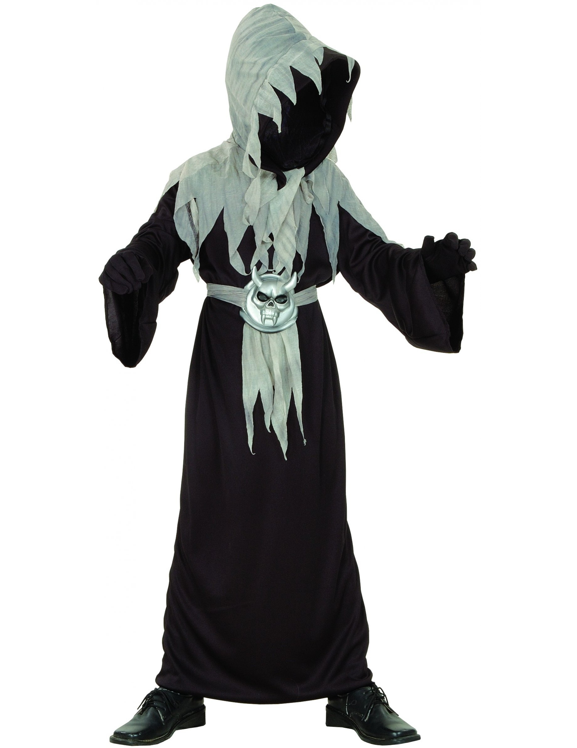 Schauriger Dämon-Mönch Halloween-Kinderkostüm schwarz-grau von KARNEVAL-MEGASTORE
