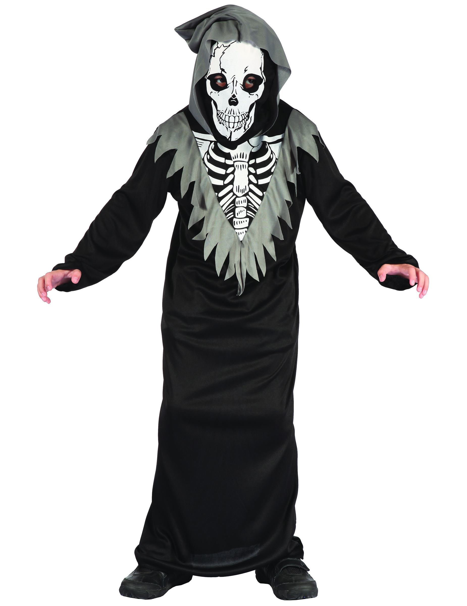 Schauriger Skelett-Sensenmann Halloween-Kinderkostüm schwarz-grau Schauriger Skelett-Sensenmann Halloween-Kinderkostüm schwarz-grau von KARNEVAL-MEGASTORE