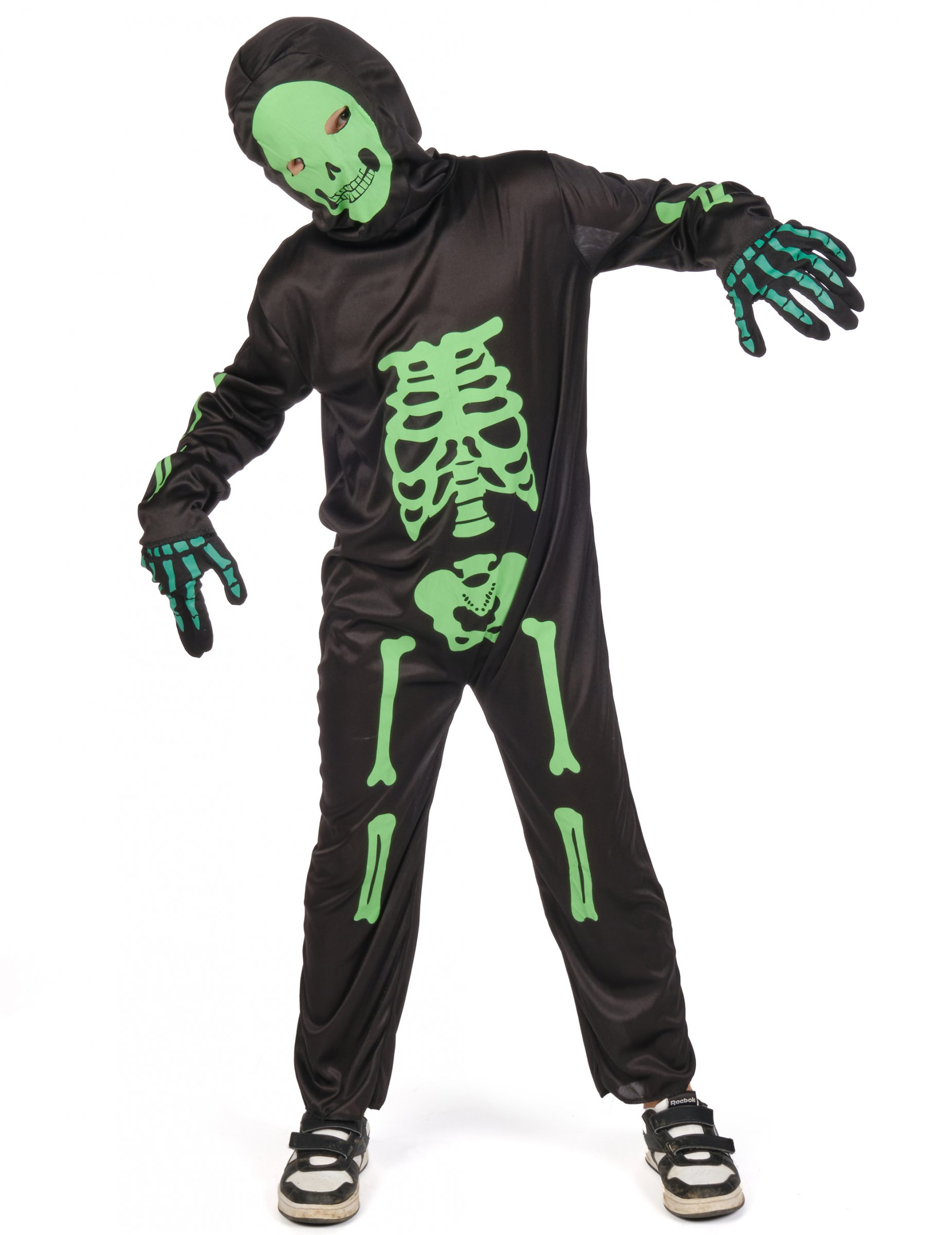 Schauriges Skelett Halloween-Kinderkostüm schwarz-grün von KARNEVAL-MEGASTORE